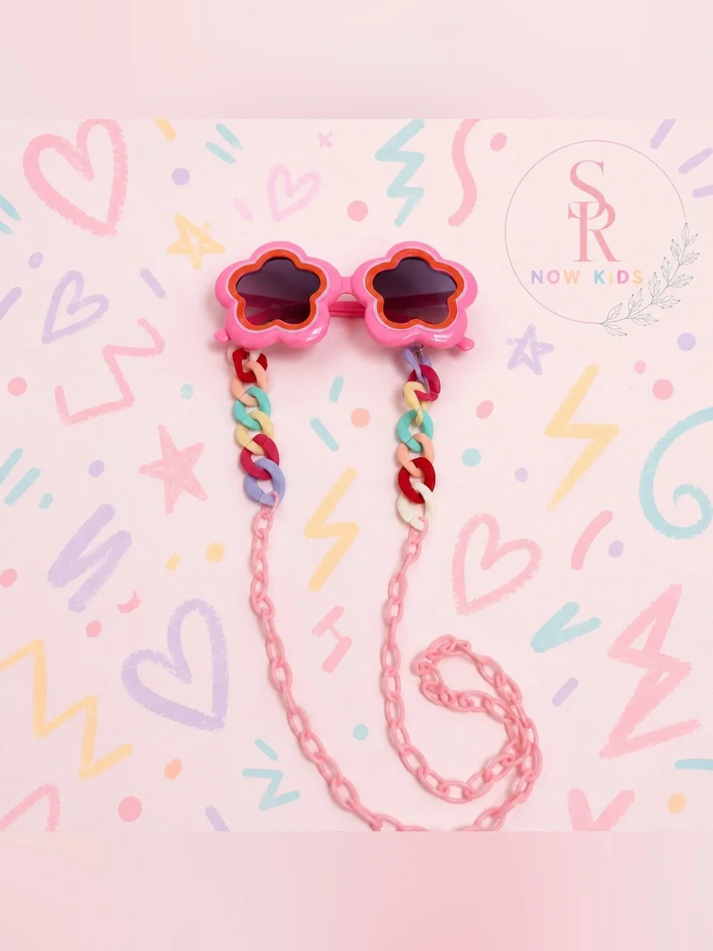 SR Now Kids Daisy Flower Pink Orange Sunglasses Rainbow Strap Ages 3-8 NWOT
